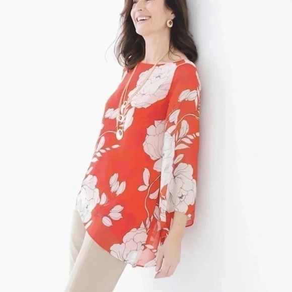 CHICO'S Asymmetrical Contemporary Floral Tunic Top - Picture 3 of 10